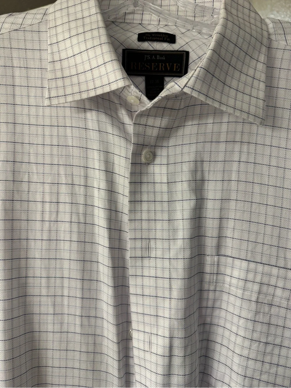 Jos. A. Bank White Dress Shirt with Blue Windowpane